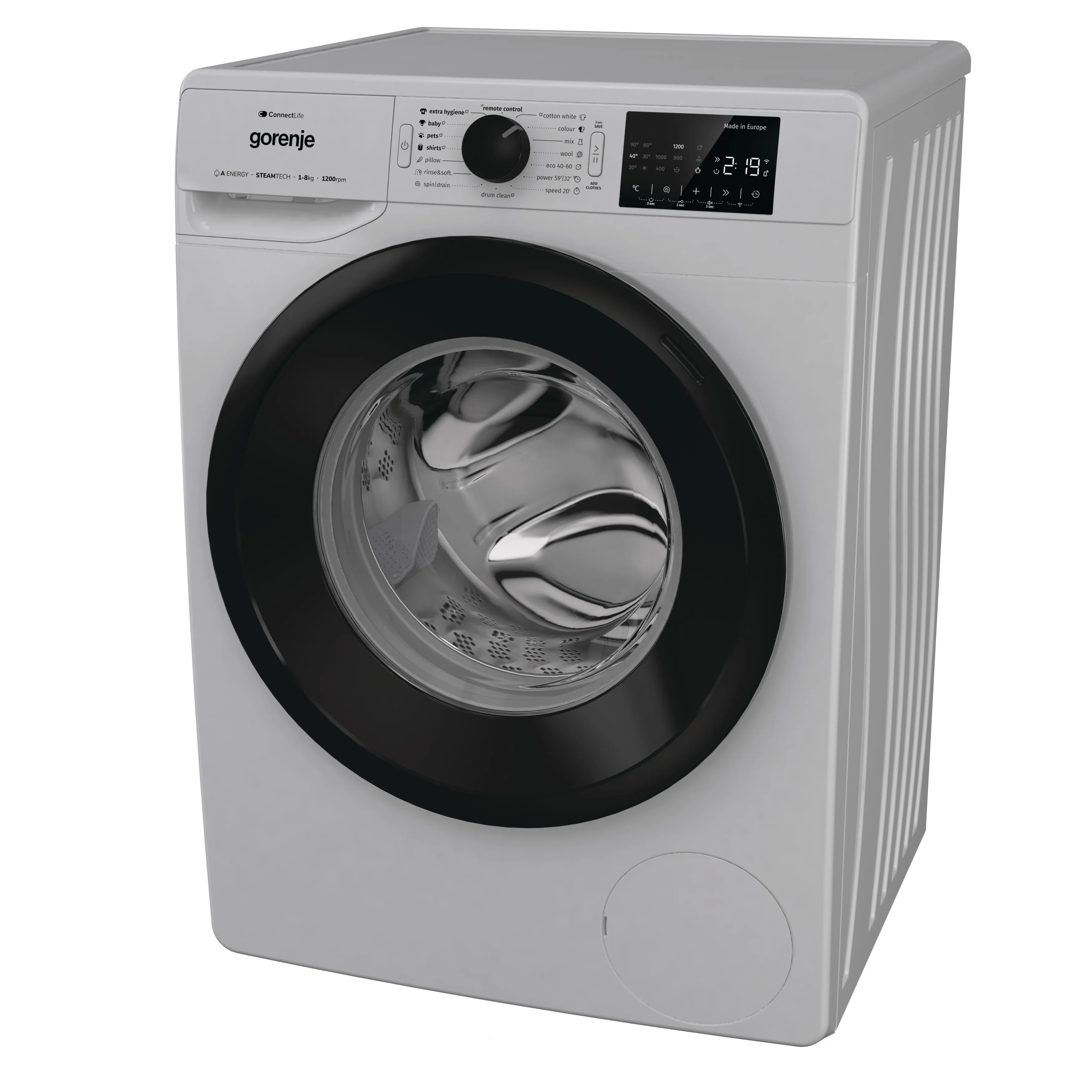 Gorenje Smart Front Load Washing Machine, 8KG, Wi-Fi, 1200 RPM, Grey, WPNEI82A1SWA - Image 3