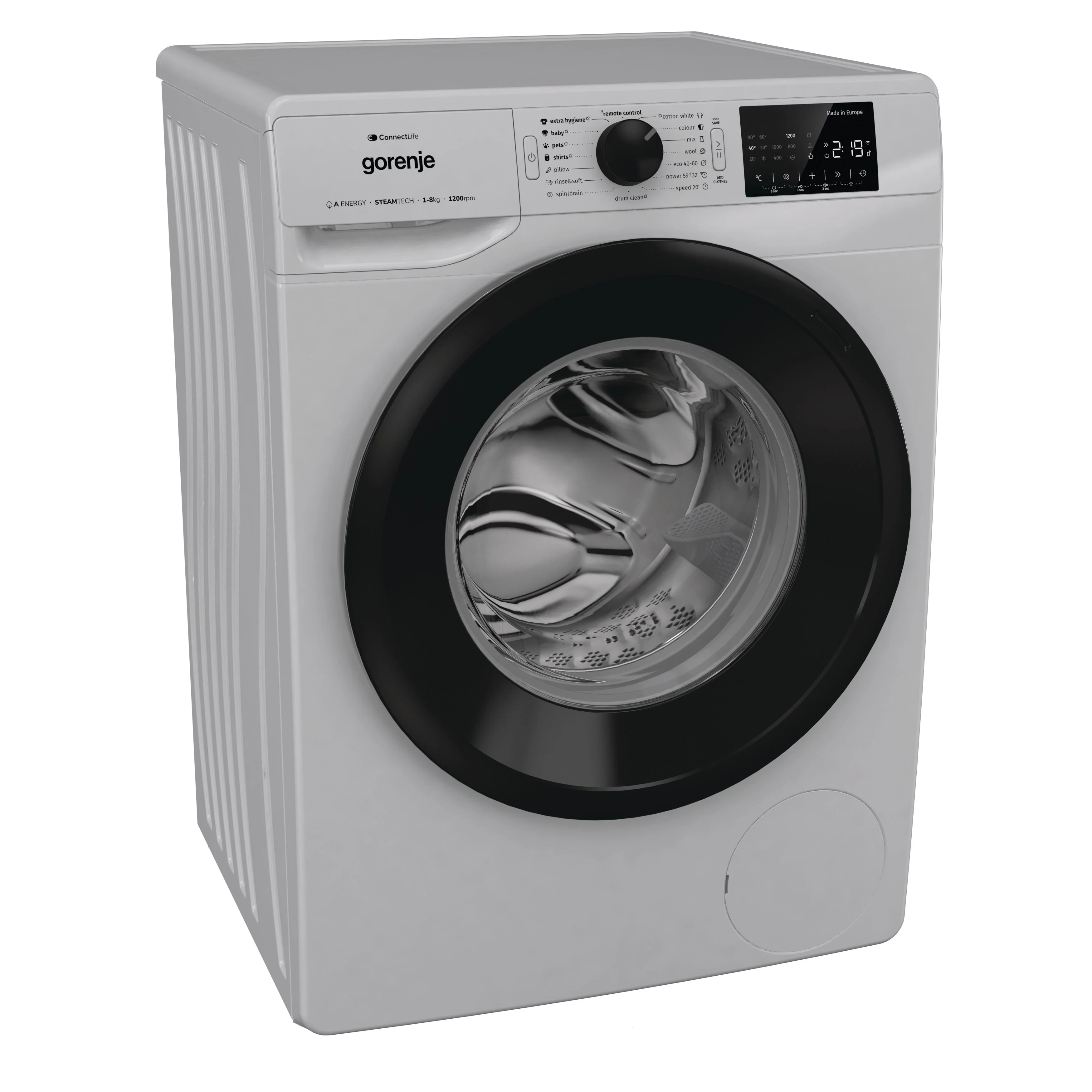 Gorenje Smart Front Load Washing Machine, 8KG, Wi-Fi, 1200 RPM, Grey, WPNEI82A1SWA - Image 4