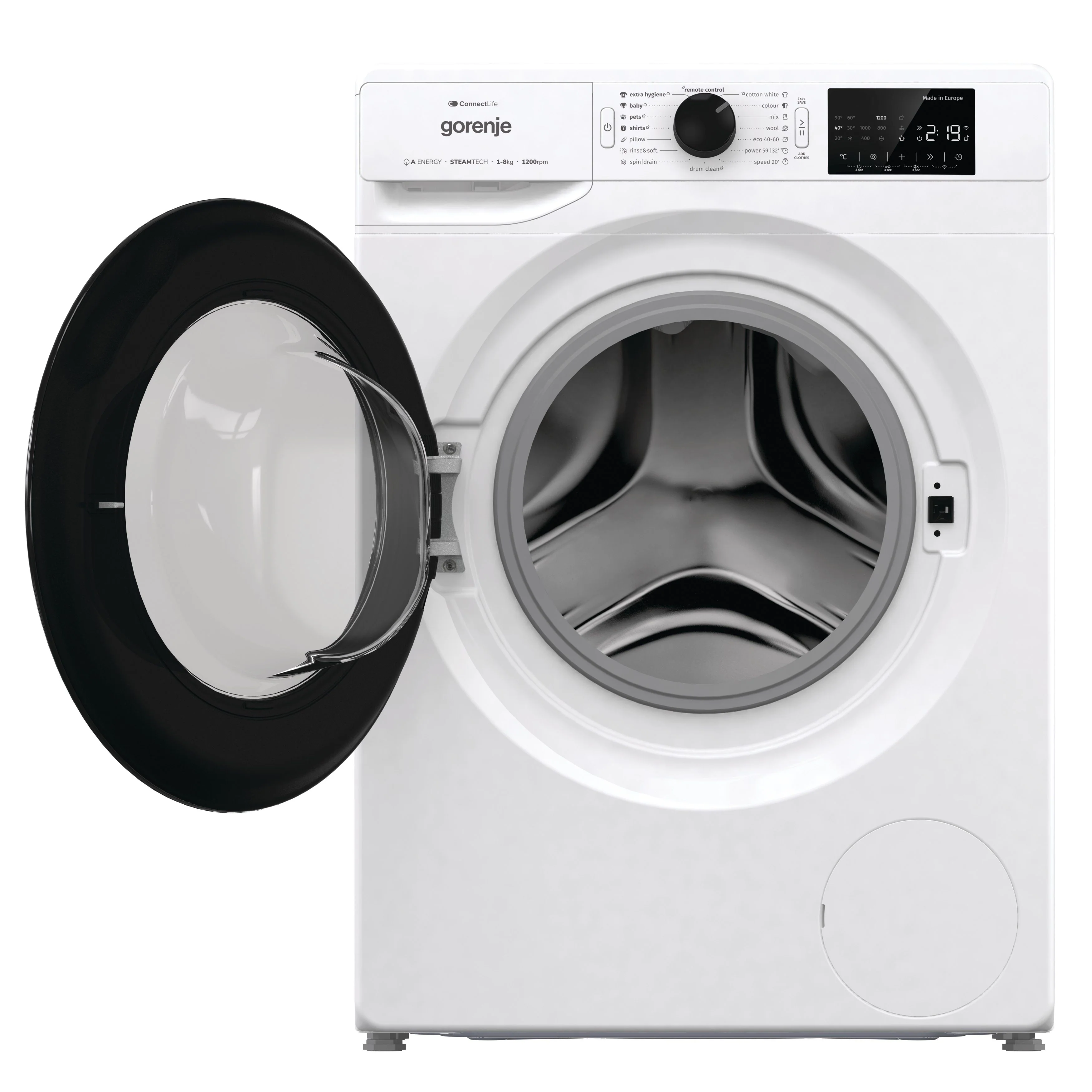 Gorenje Smart Front Load Washing Machine, 8KG, Wi-Fi, 1200 RPM, White, WPNEI82A1SWIFI - Image 2