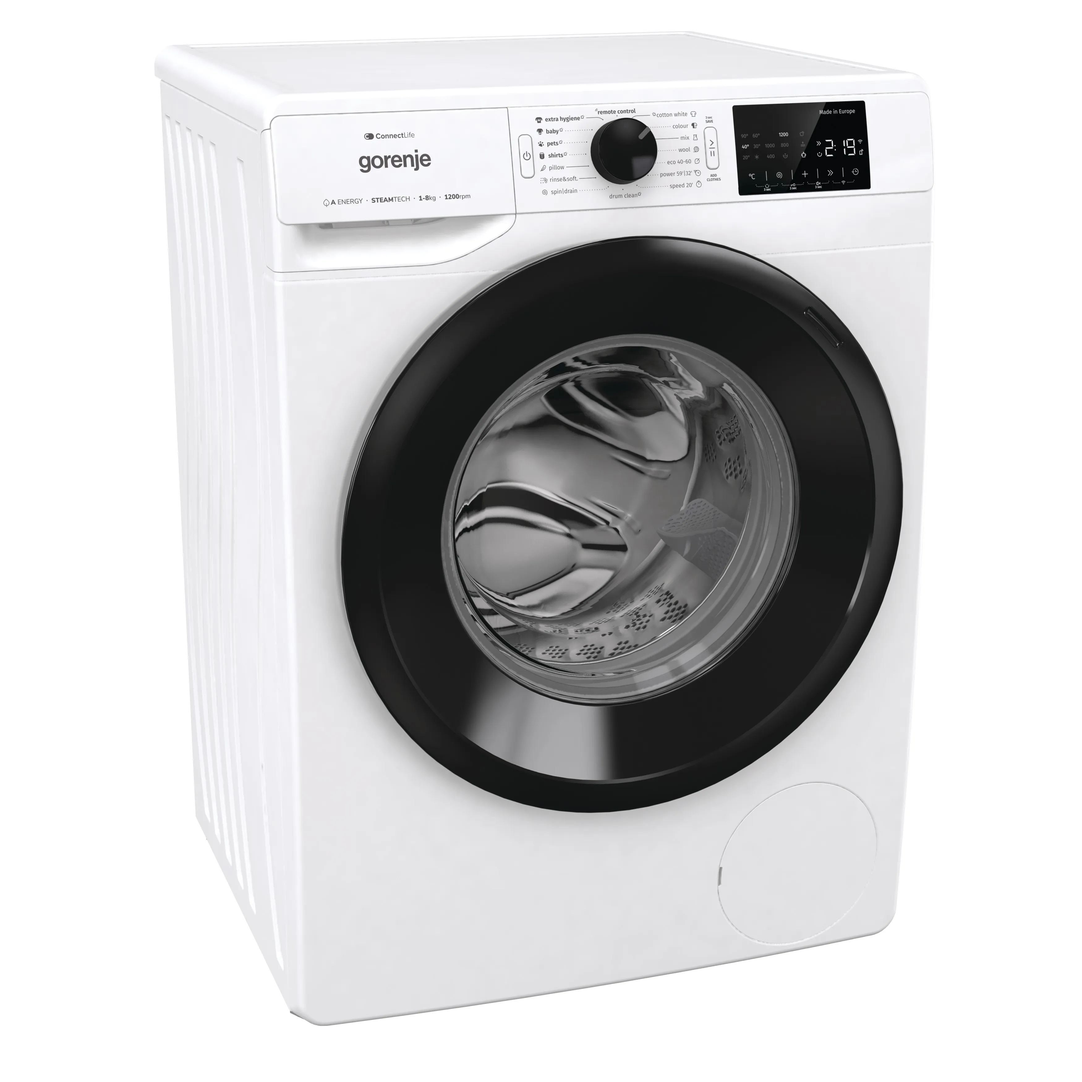 Gorenje Smart Front Load Washing Machine, 8KG, Wi-Fi, 1200 RPM, White, WPNEI82A1SWIFI - Image 3