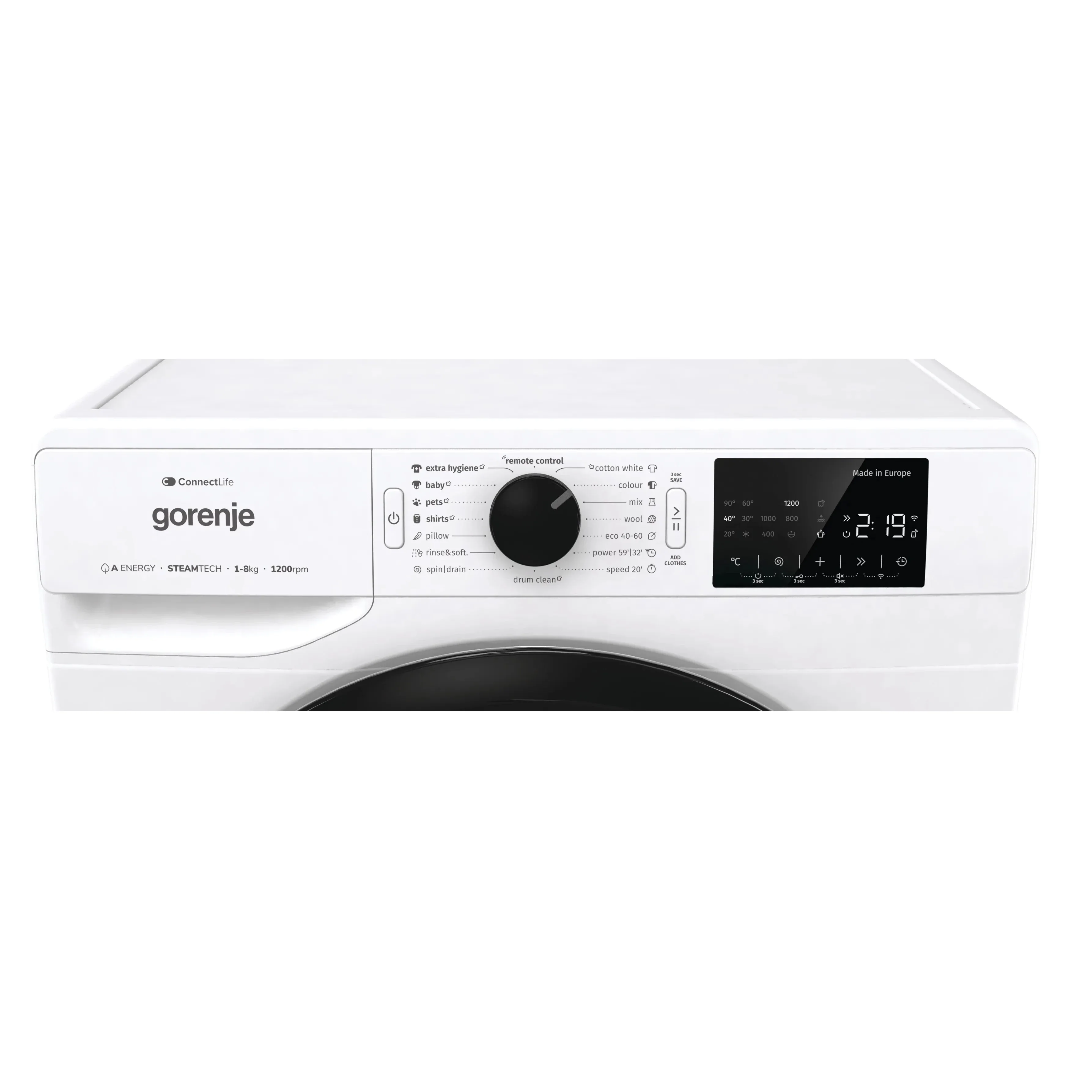 Gorenje Smart Front Load Washing Machine, 8KG, Wi-Fi, 1200 RPM, White, WPNEI82A1SWIFI - Image 5