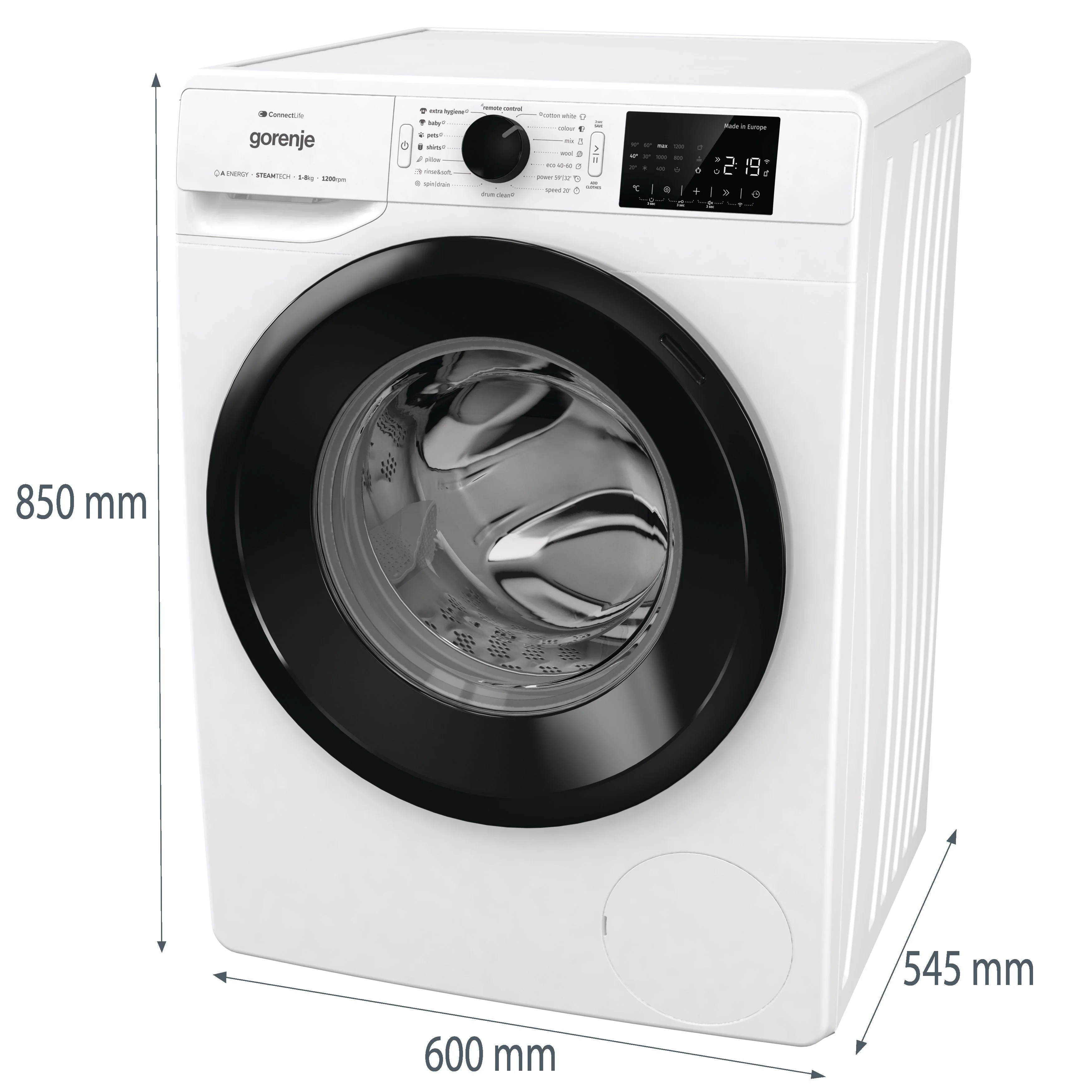 Gorenje Smart Front Load Washing Machine, 8KG, Wi-Fi, 1200 RPM, White, WPNEI82A1SWIFI - Image 7