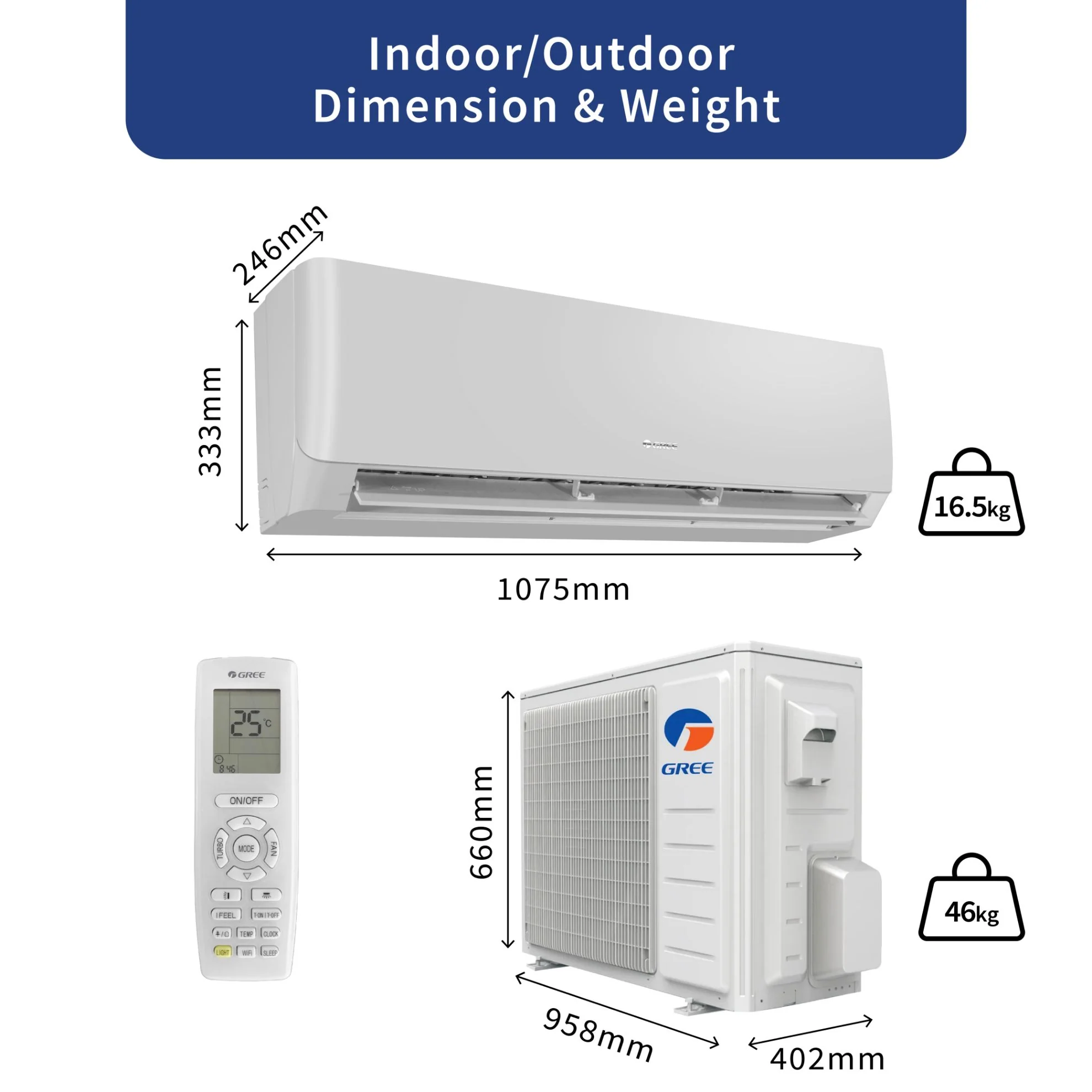 Gree Split AC 2.0 Ton, Rotary Compressor, R410 Gas, Gold Fin Coating, Turbo mode, Remote control, White, PULAR-R24C3 - Image 4