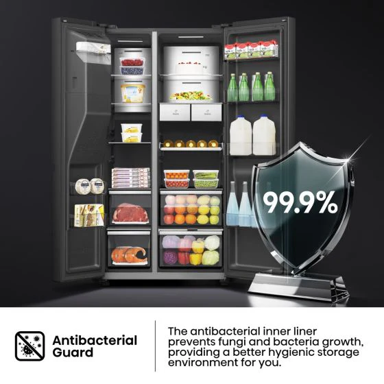 Hisense Side by Side Refrigerator, 614L, Black, RS9P819GTB - Image 2