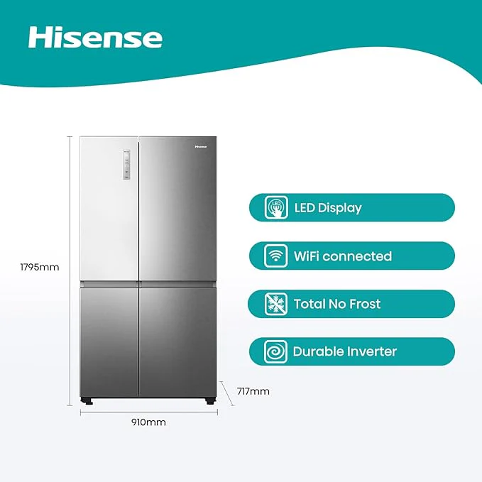 Hisense Side by Side Smart Refrigerator, 869L, Inox color, RS3N668SAI3 - Image 3