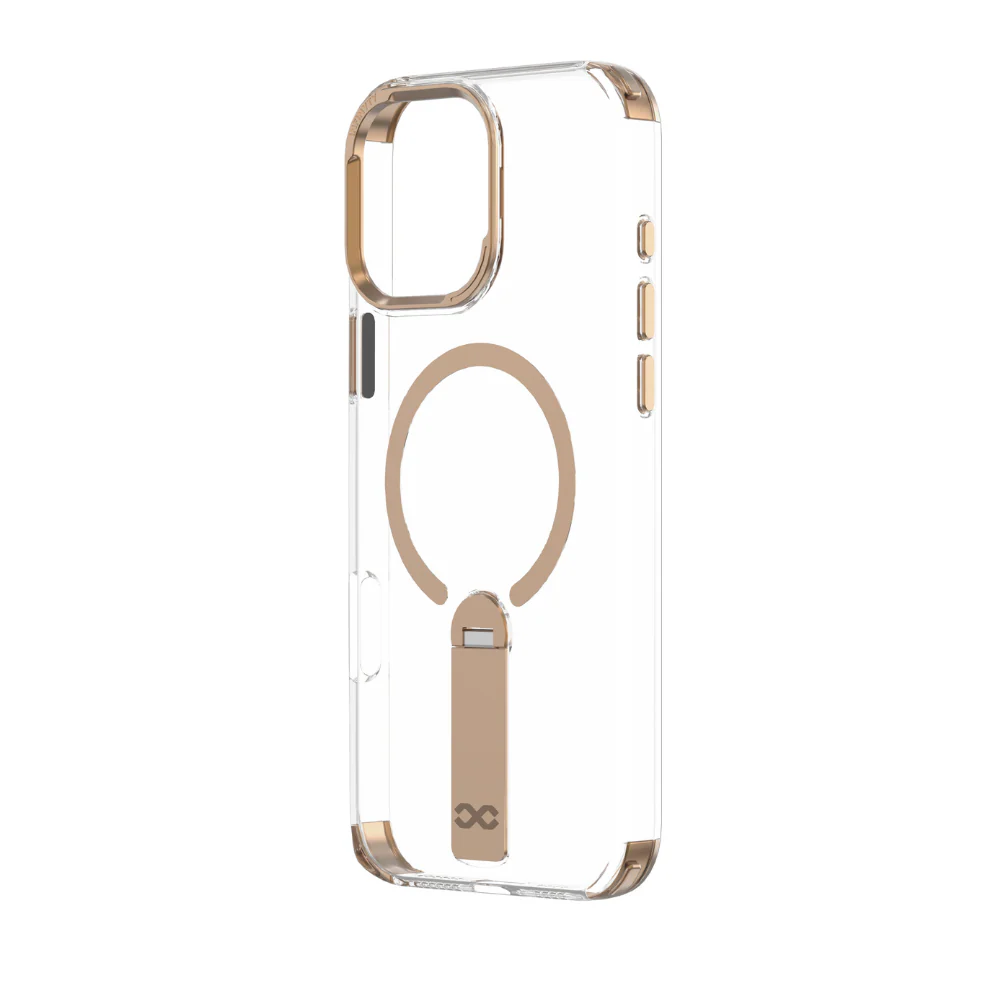 Infinyty Aurum Transparent Case with Gold Metal Camera Ring & Stand for iPhone 16 Pro Max, Desert Titanium - Image 5