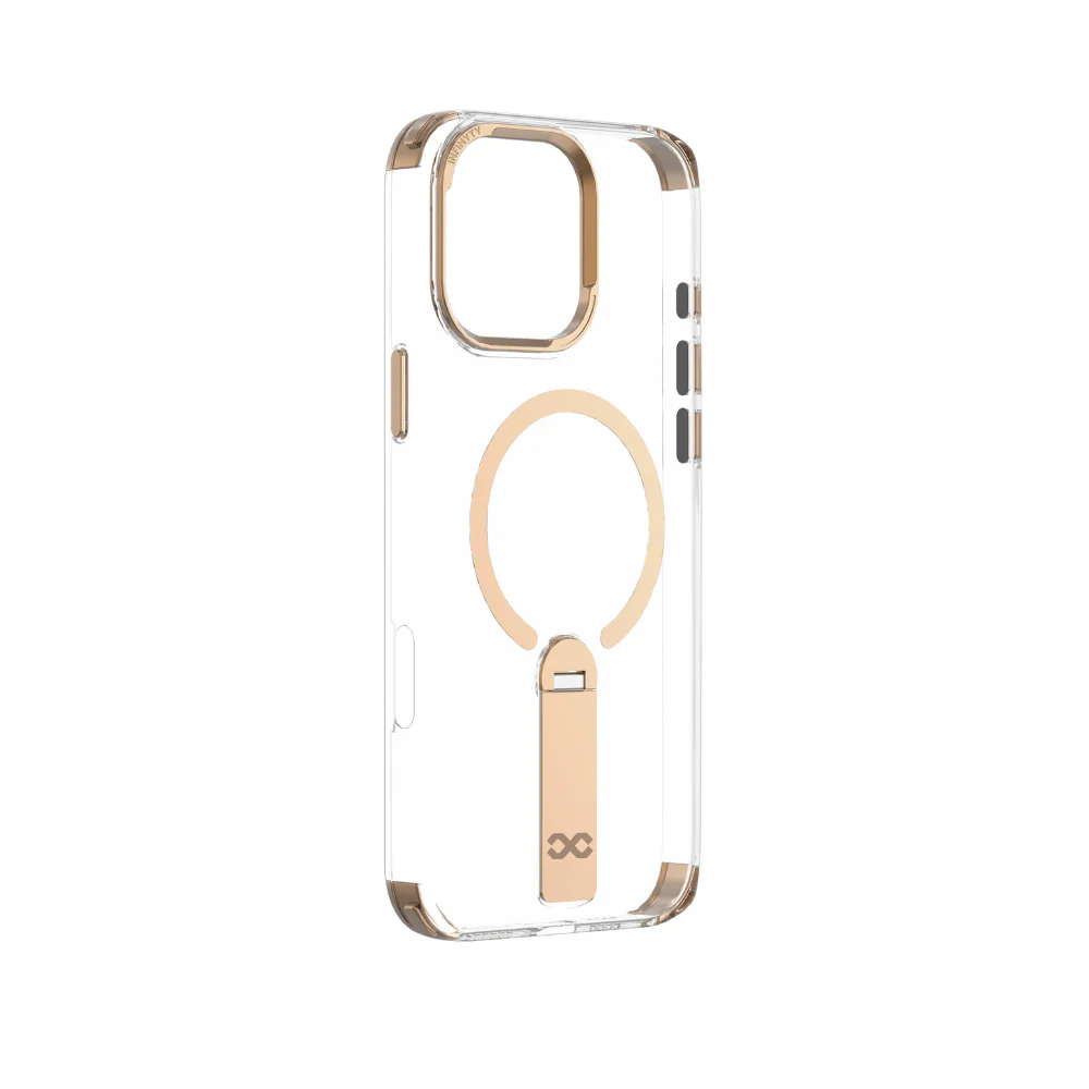Infinyty Aurum Transparent Case with Gold Metal Camera Ring & Stand for iPhone 16 Pro Max, Desert Titanium - Image 6