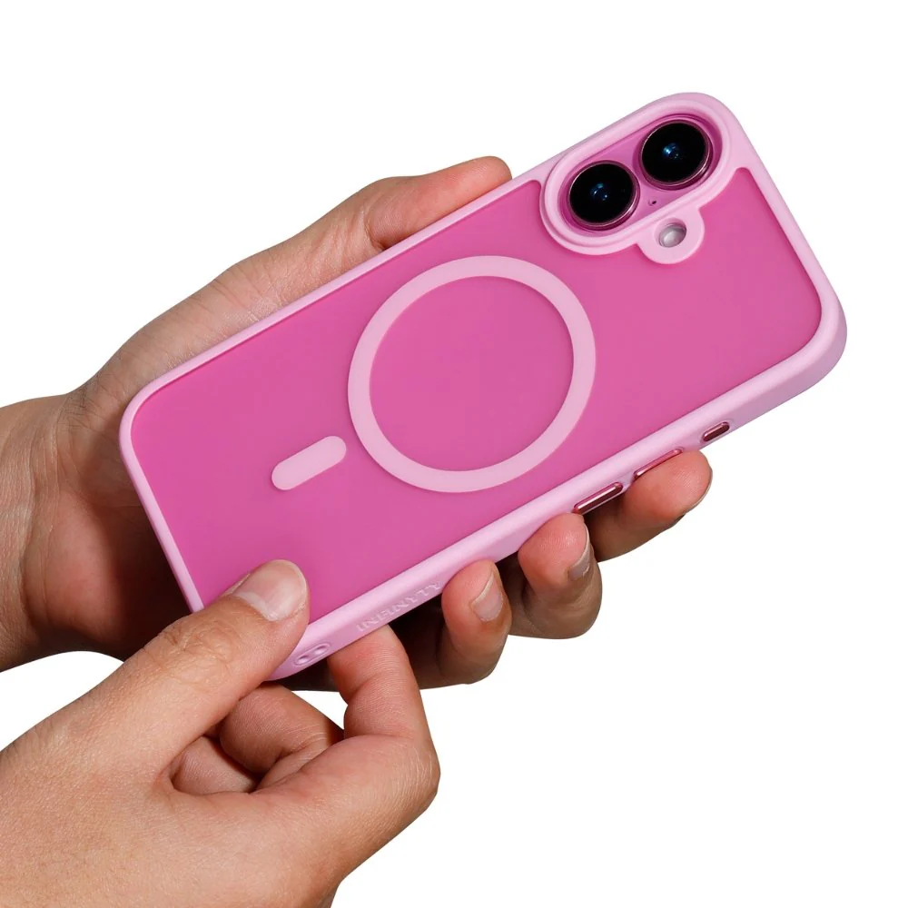 Infinyty Gleam Hybrid Matte Soft Touch MagSafe Case iPhone 16, Pink - Image 4