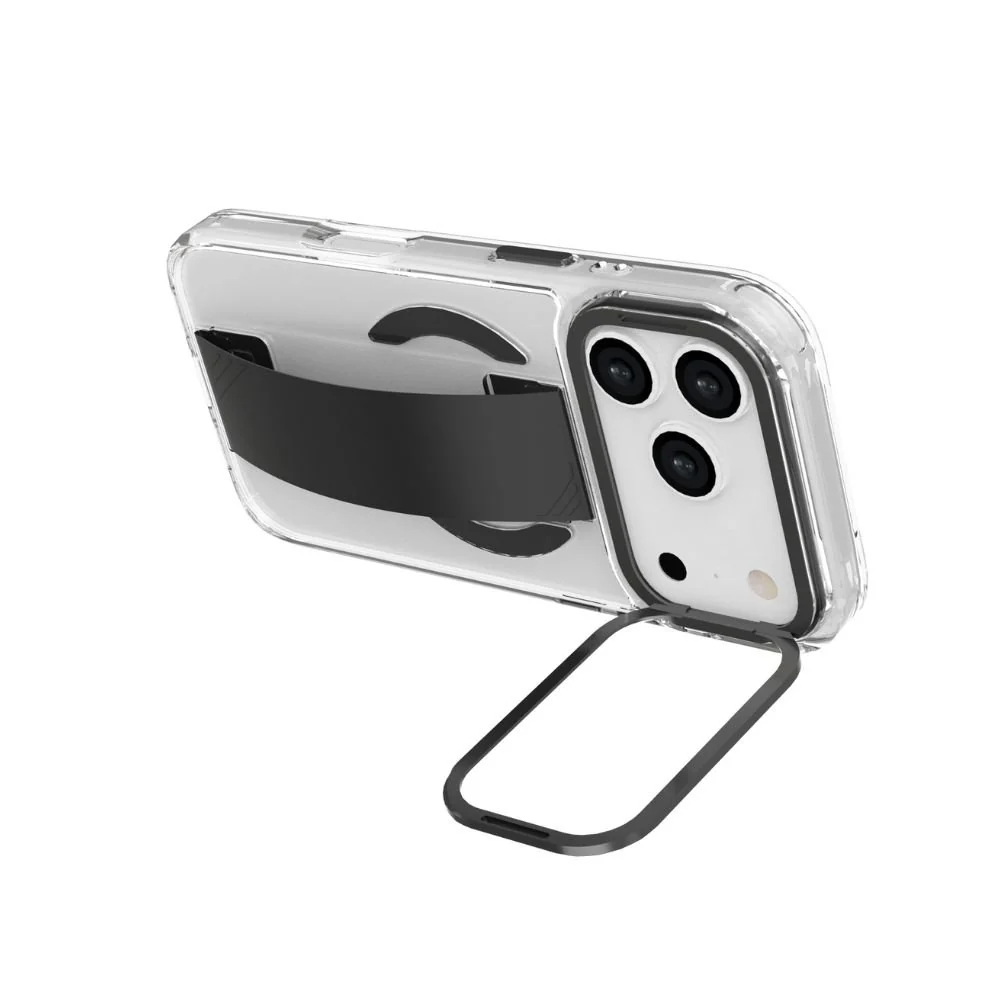 Infinyty Grypsta Clear iPhone Case with Black Grip and Metallic Camera Stand for iPhone 17 Pro Max - Image 2