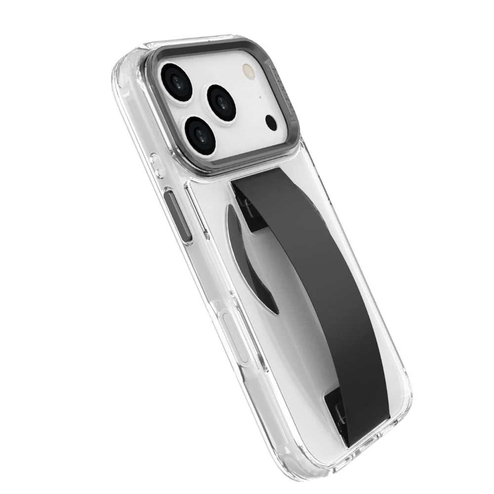 Infinyty Grypsta Clear iPhone Case with Black Grip and Metallic Camera Stand for iPhone 17 Pro Max - Image 3