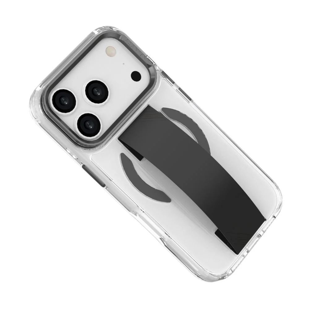 Infinyty Grypsta Clear iPhone Case with Black Grip and Metallic Camera Stand for iPhone 17 Pro Max - Image 5