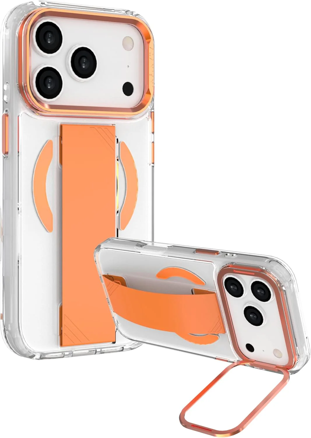Infinyty GrypstaClear iPhone Case with Orange Grip and Metallic Camera Stand for iPhone 17 Pro Max