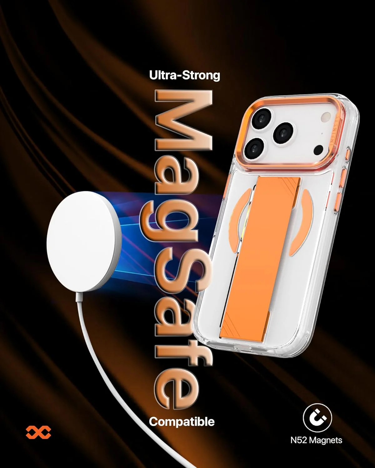 Infinyty GrypstaClear iPhone Case with Orange Grip and Metallic Camera Stand for iPhone 17 Pro Max - Image 2