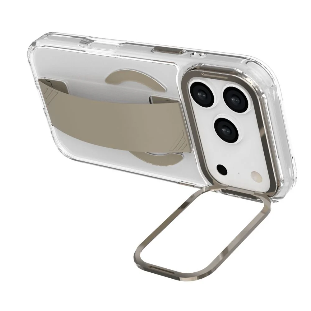 Infinyty Grypsta Clear iPhone Case with Natural Titanium Grip and Metallic Camera Stand for iPhone 17 Pro Max - Image 2