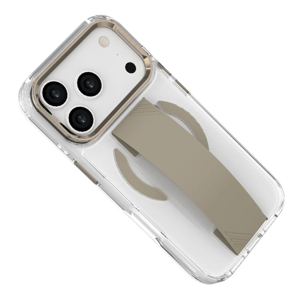 Infinyty Grypsta Clear iPhone Case with Natural Titanium Grip and Metallic Camera Stand for iPhone 17 Pro Max - Image 3