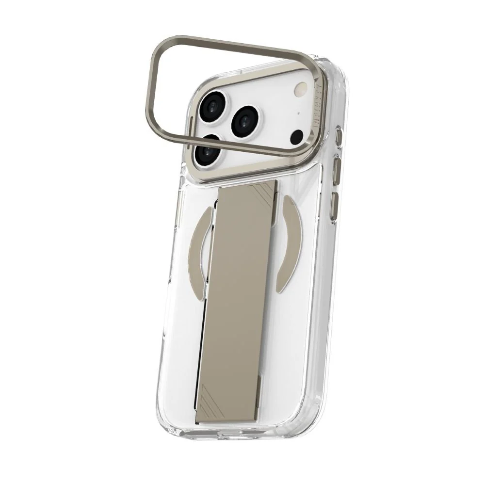 Infinyty Grypsta Clear iPhone Case with Natural Titanium Grip and Metallic Camera Stand for iPhone 17 Pro Max - Image 5