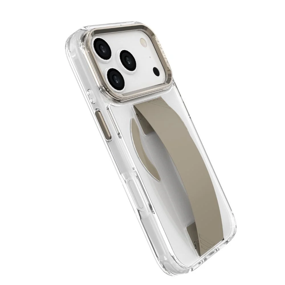 Infinyty Grypsta Clear iPhone Case with Natural Titanium Grip and Metallic Camera Stand for iPhone 17 Pro - Image 4