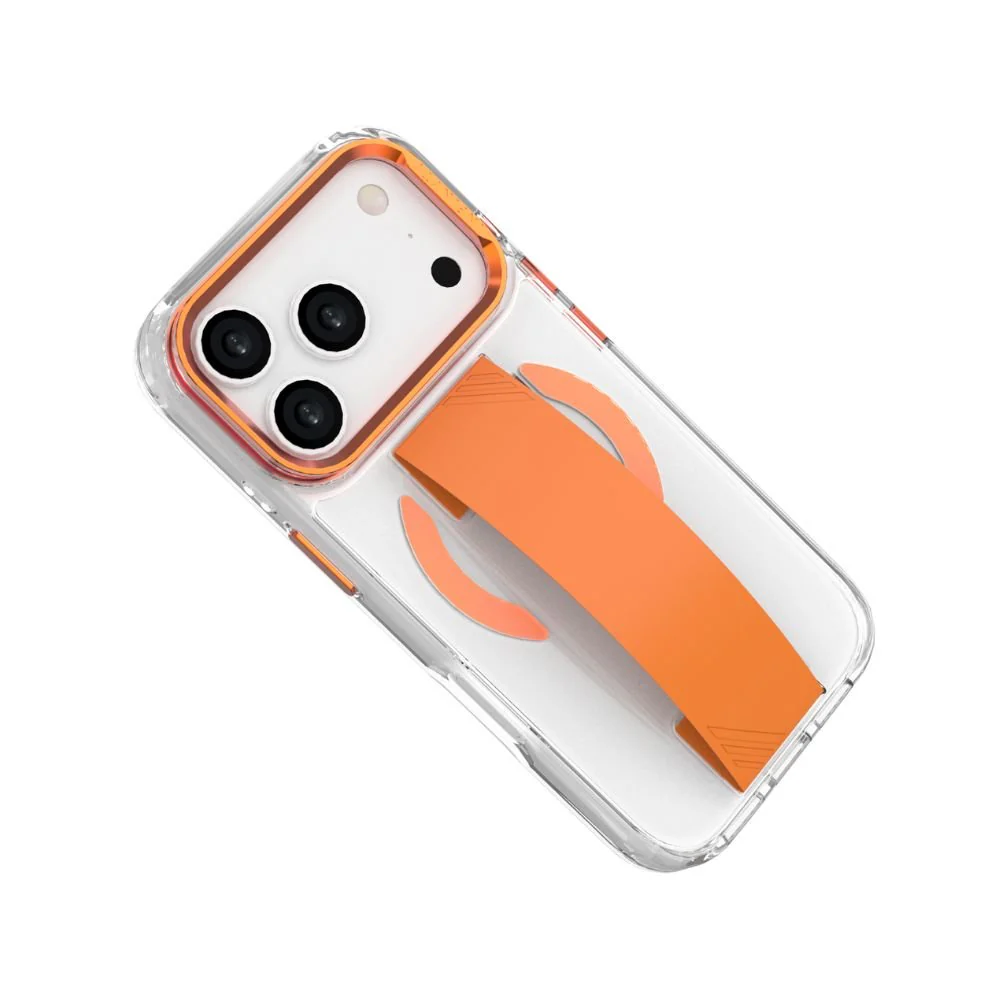 Infinyty Grypsta Clear iPhone Case with Orange Grip and Metallic Camera Stand for iPhone 17 Pro - Image 4