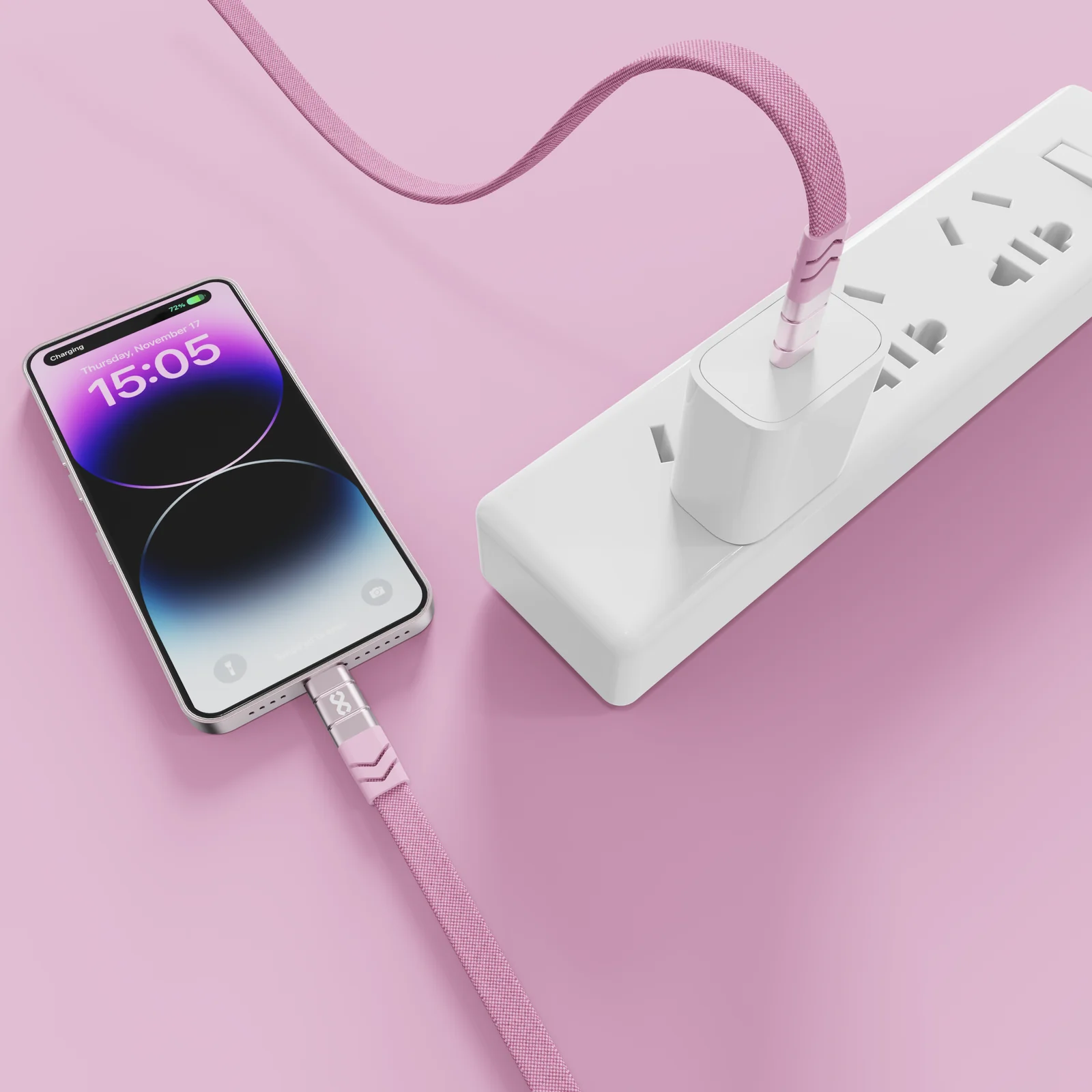 Infinyty Loop Charge Crossbody Flat Cable USB-C to USB-C, 100W, 1m, Pink - Image 3