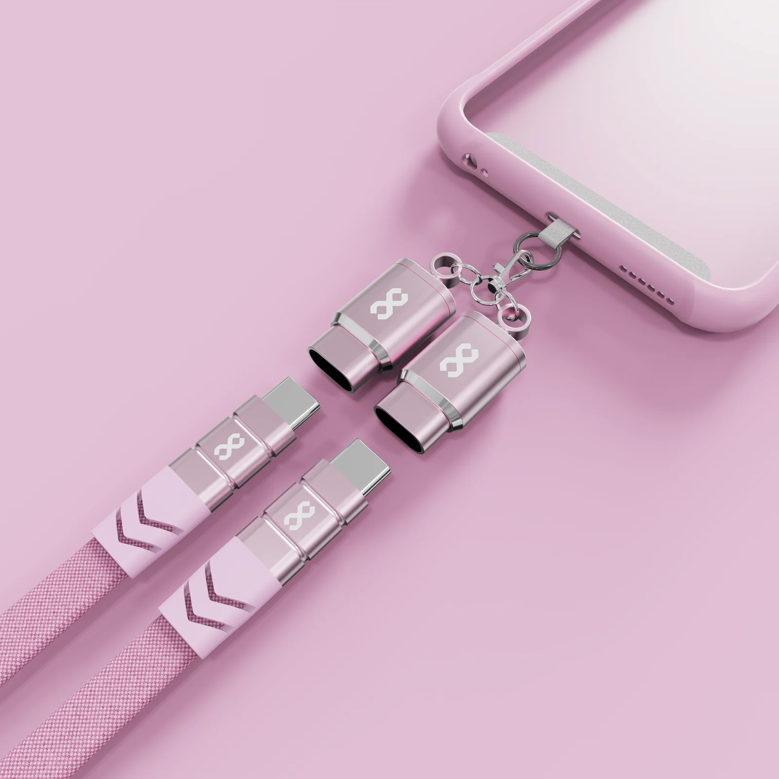 Infinyty Loop Charge Crossbody Flat Cable USB-C to USB-C, 100W, 1m, Pink - Image 4