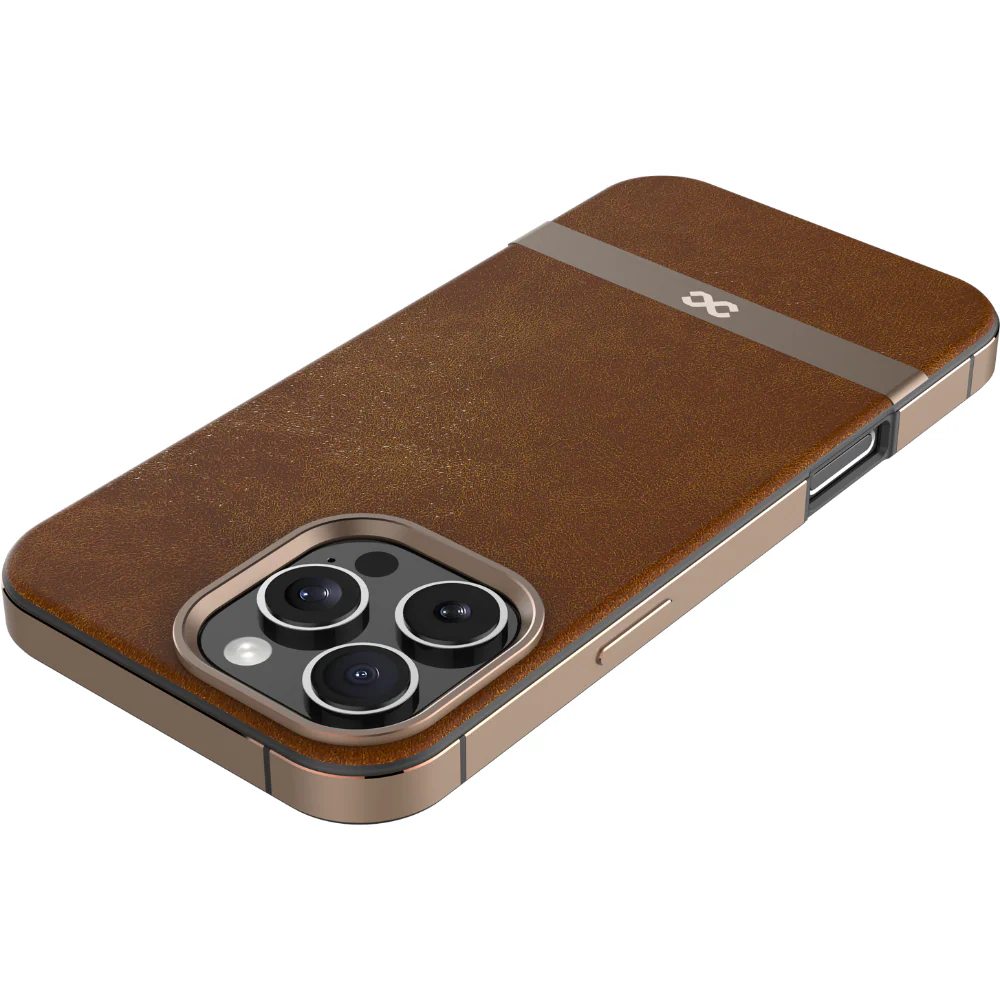 Infinyty Luxe Elite Leather Case with Metal Edges iPhone 16 Pro Max, Brown - Image 3