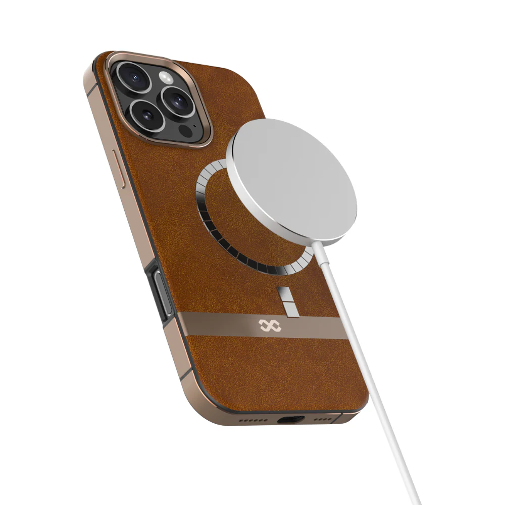 Infinyty Luxe Elite Leather Case with Metal Edges iPhone 16 Pro Max, Brown - Image 4