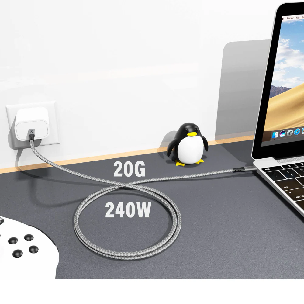 Infinyty Infinyty Power Nylon Braided Charging Cable USB-C to USB-C, 240W, 1.2m, Grey - Image 5