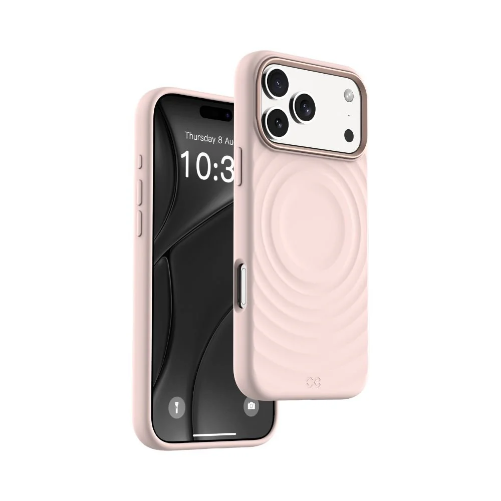 Infinyty QUIVERX Ripple Case with Metallic Camera Frame for iPhone 17 Pro, Pink