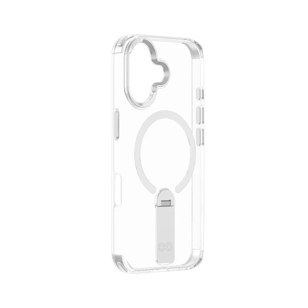 Infinyty Stanzo Transparent Case with Silver Metal Camera Ring & Stand for iPhone 16 - Image 5