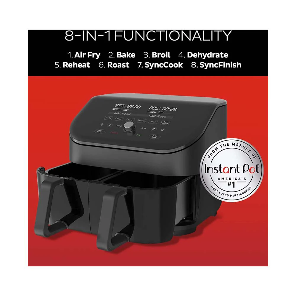 Instant Vortex Plus Dual Air Fryer 7.6L, Large Double Air Frying Drawers 8-in-1 Smart Programmes Air Fry, Bake, Roast, Grill, Dehydrate, Reheat - SyncCook & SyncFinish - Image 3
