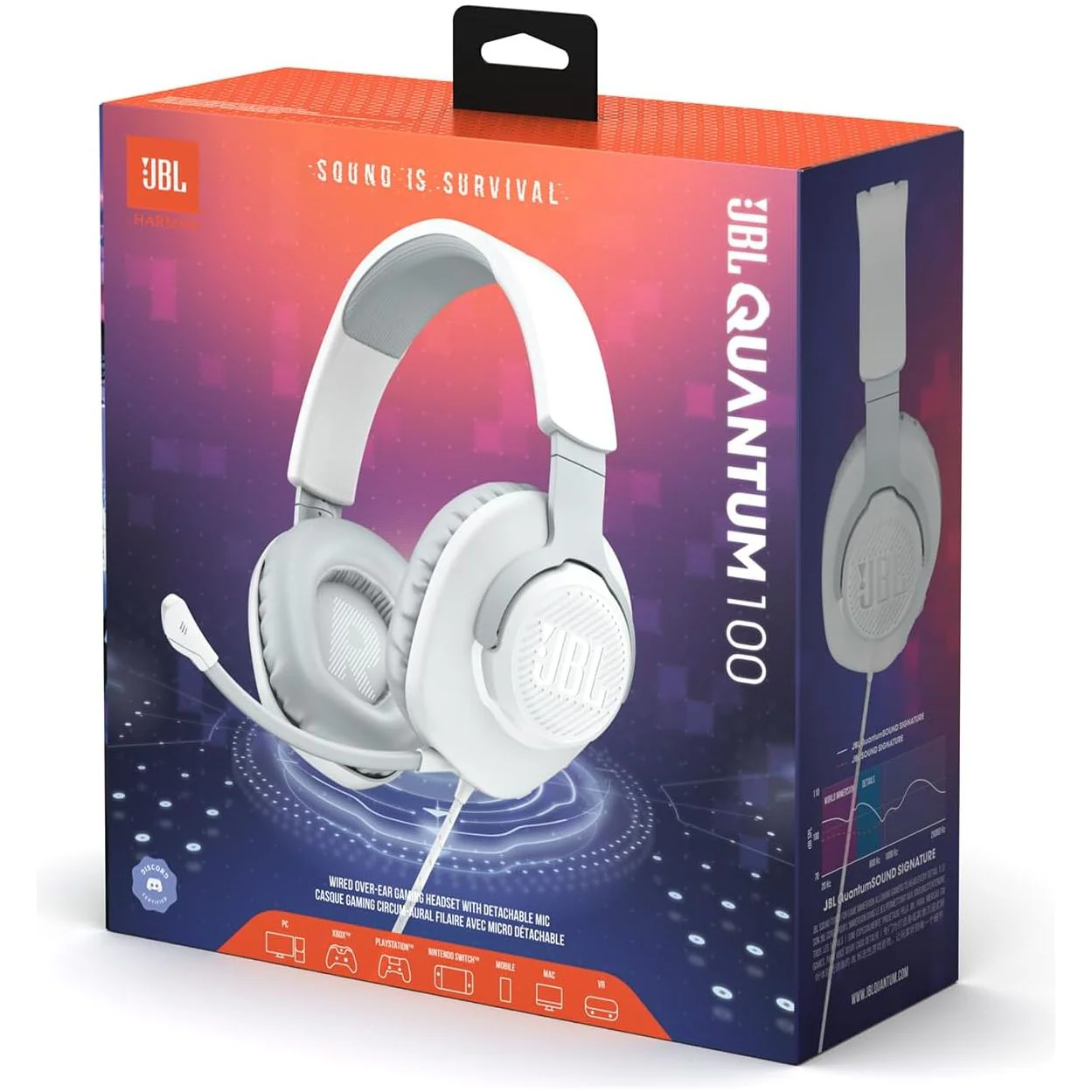 JBL Quantum 100 Wired Over-Ear Headphones White - Image 4