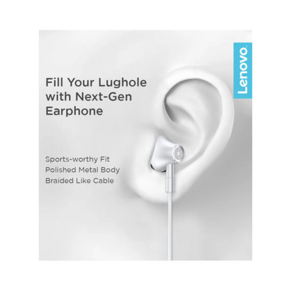 Lenovo Half Wired In-Ear Earphones White - Image 4