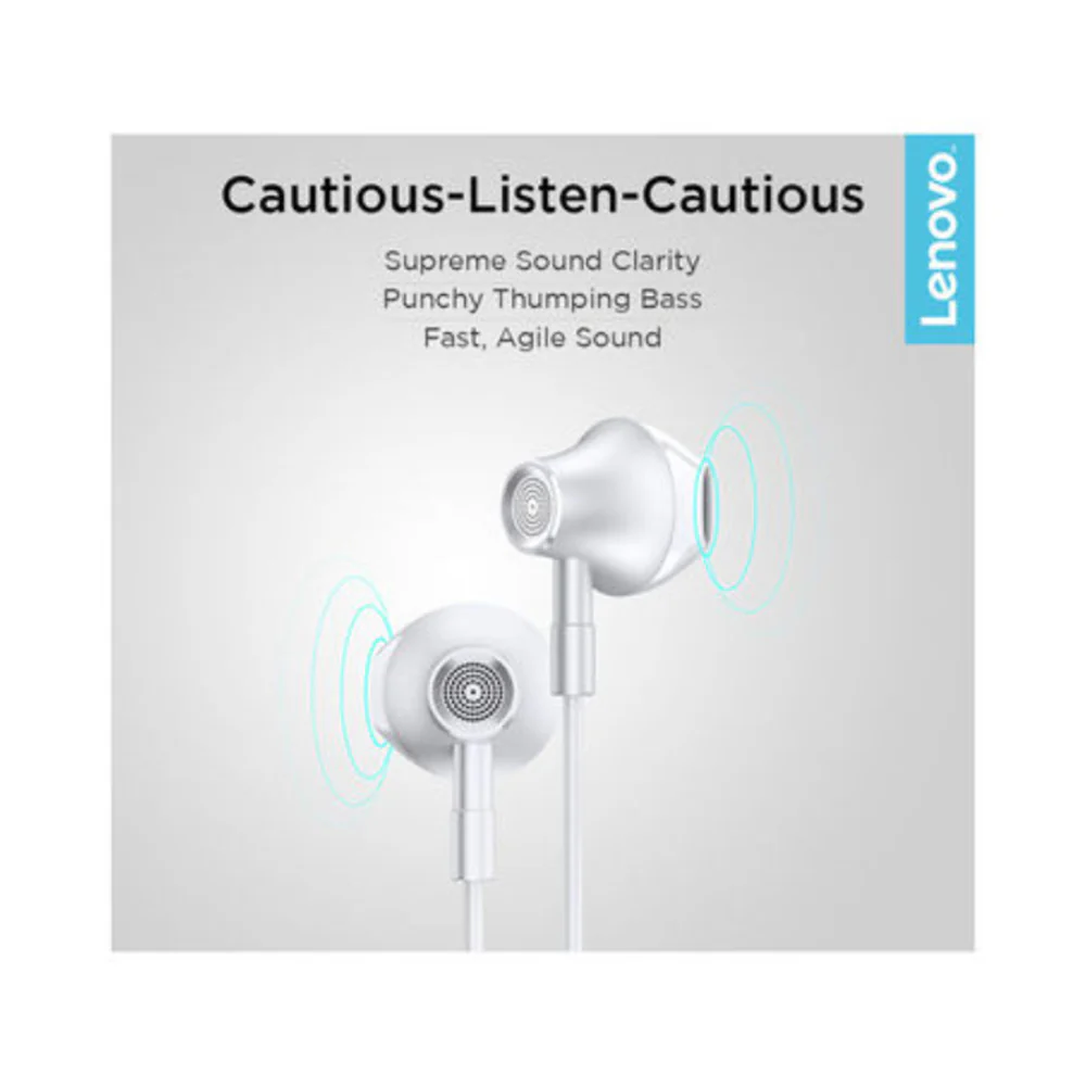 Lenovo Half Wired In-Ear Earphones White - Image 5