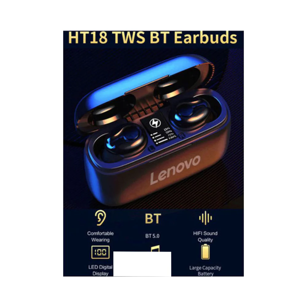 Lenovo True Wireless Stereo Earbuds with Charging Case Black - Image 3