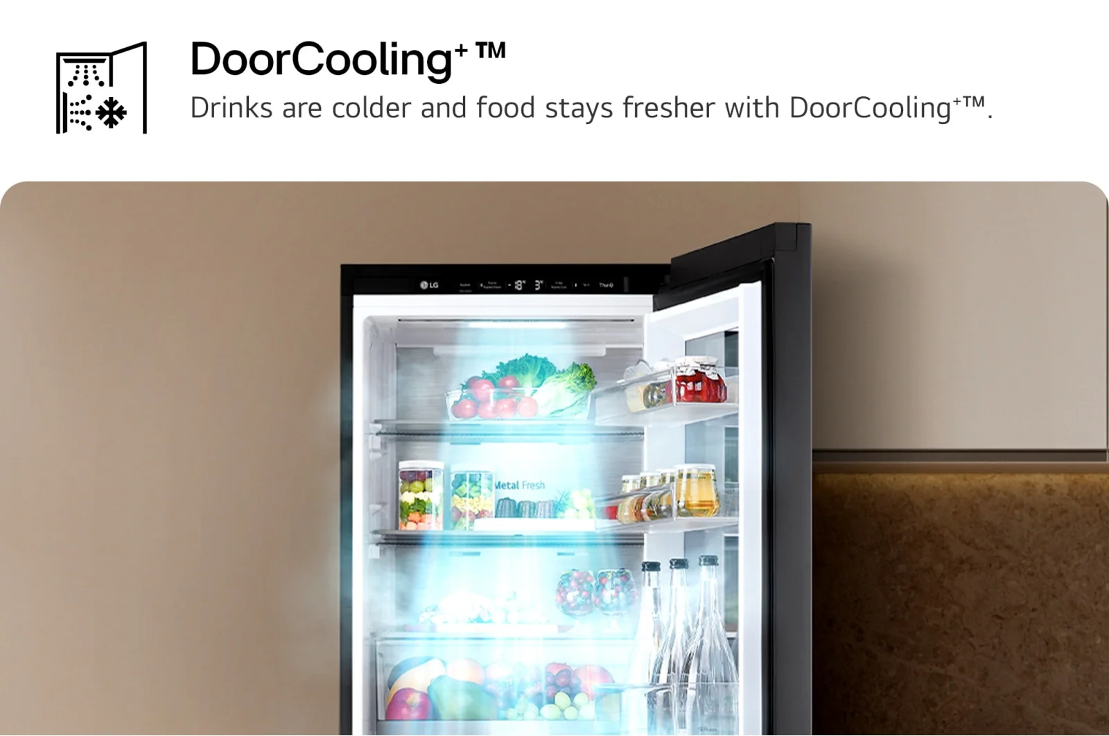 LG 349L Bottom Freezer Refrigerator, Beige glass, InstaView™ GR-V479QGKW - Image 4