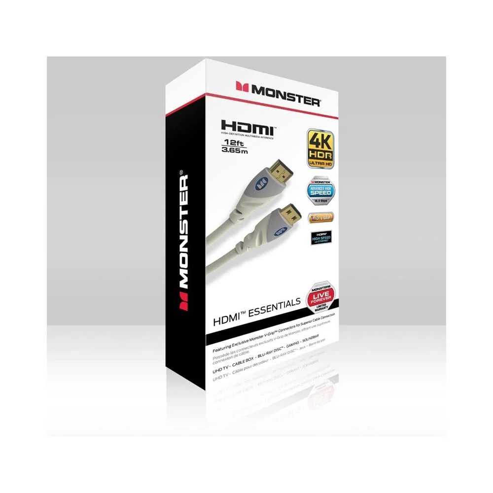Monster Essentials UltraHD 4K HDMI Cable 12ft White - Image 6