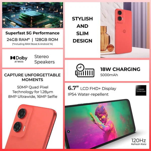 Motorola  G35 5G Smartphone, 8GB, 128GB, 50MP+8MP Camera, Android 14, Guava Red - Image 4