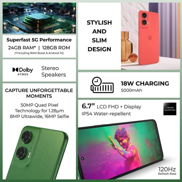 Motorola  G35 5G Smartphone, 8GB, 128GB, 50MP+8MP Camera, Android 14, Leaf Green - Image 4