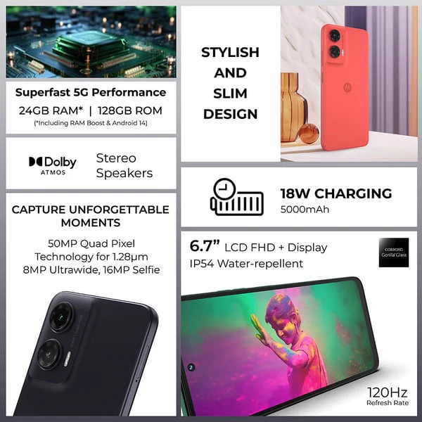 Motorola  G35 5G Smartphone, 8GB, 128GB, 50MP+8MP Camera, Android 14, Midnight Black - Image 3