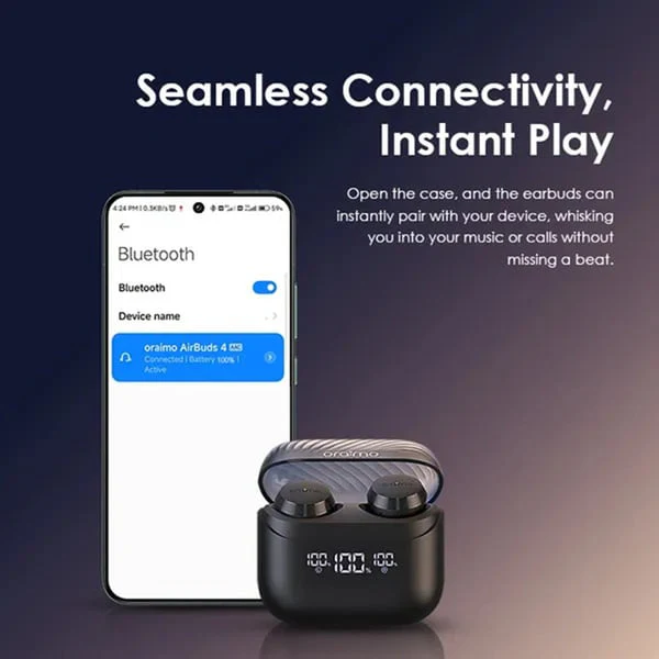 Oraimo  AirBuds 4 TWS True Wireless Earbuds, IPX4 Water Proof, BT V5.3, 300mAh, Black, OTW-340 - Image 2