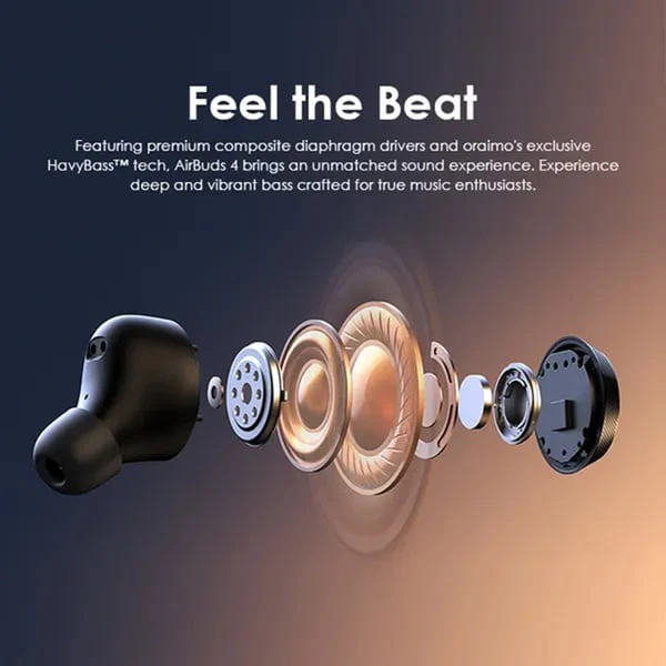 Oraimo  AirBuds 4 TWS True Wireless Earbuds, IPX4 Water Proof, BT V5.3, 300mAh, Black, OTW-340 - Image 6