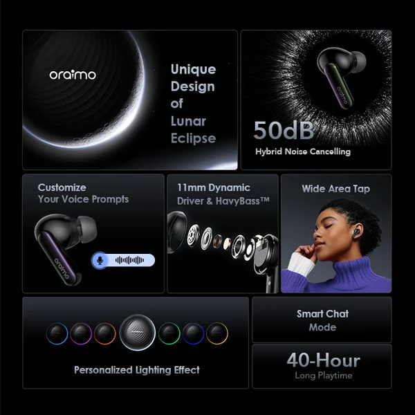 Oraimo Freepods 5 ANC True Wireless Earbuds, IPX4 Water Proof, BT V5.4, 300mAh, Grey, OTW-630 - Image 2
