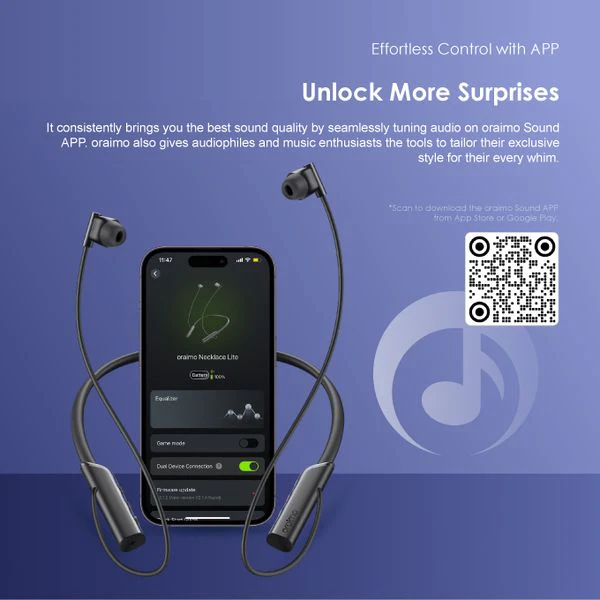 Oraimo  necklace lite Vibration Notifications Neckband, BT V5.3, 220mAh, Dual-device Connectivity, Black, OEB-E311BLK - Image 6