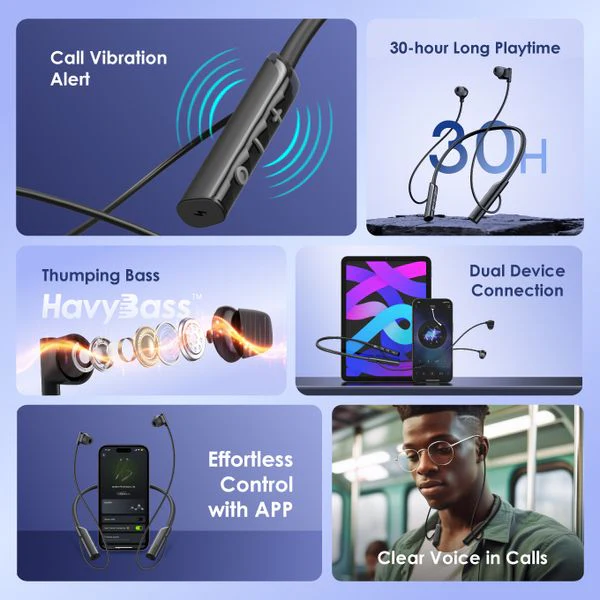 Oraimo  necklace lite Vibration Notifications Neckband, BT V5.3, 220mAh, Dual-device Connectivity, Blue, OEB-E311BLU - Image 3