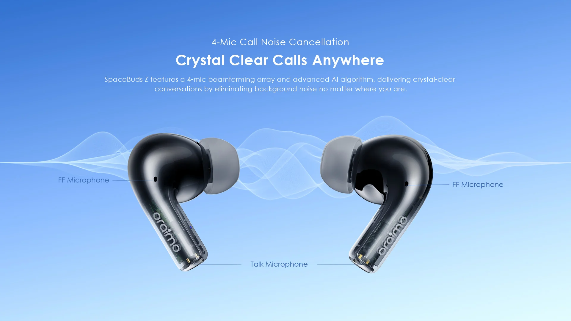 Oraimo SpaceBuds Z ANC True Wireless Earbuds, IPX5 Water Proof, BT V5.4, 300mAh, Blue, OTW-625MBLU - Image 4