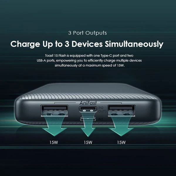 Oraimo Toast 15 Dual input Power Bank, 15W Type-C IN & OUT, Fast Charging, 20,000 mAh, Black, OPB-1100 - Image 2