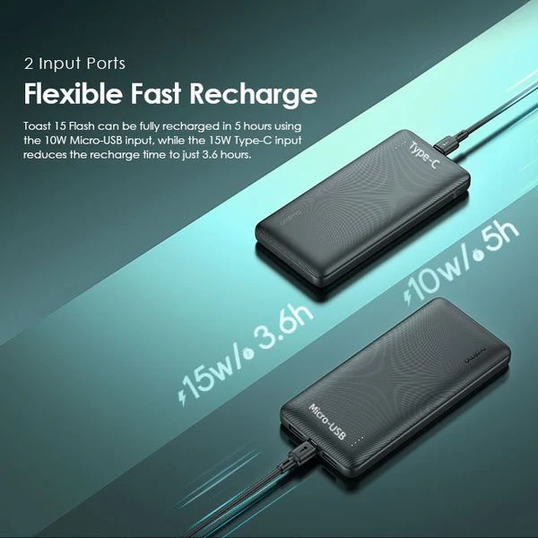 Oraimo Toast 15 Dual input Power Bank, 15W Type-C IN & OUT, Fast Charging, 20,000 mAh, Black, OPB-1100 - Image 5