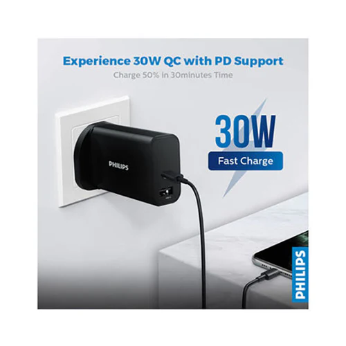 Philips Dual Port Wall Charger With Pd Support Black - Image 2