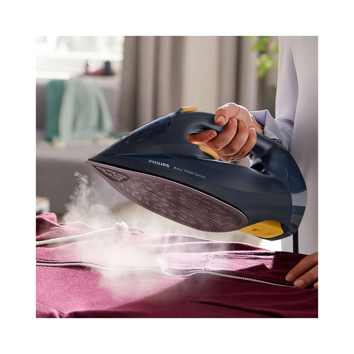 Philips Steam Iron 3000W Blue and Yellow - Image 5