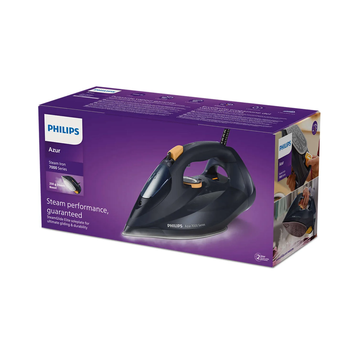 Philips Steam Iron 3000W Blue and Yellow - Image 6